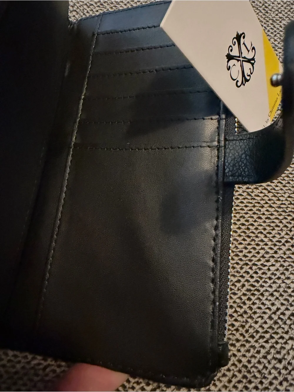 NWT CXL by Christian Lacroix Black Bryce Pebble Id Fold Zipper Wallet